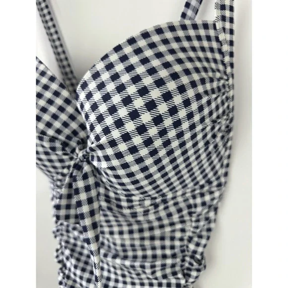 Torrid Navy Gingham Tie Front Wireless Ruched One-Piece Swimsuit Plus Size 4 4X - Picture 6 of 16